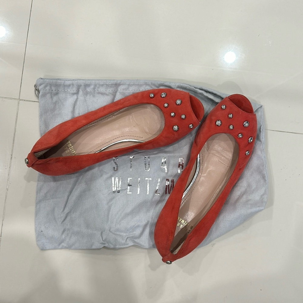 Stuart Weitzman Red Studded Flats